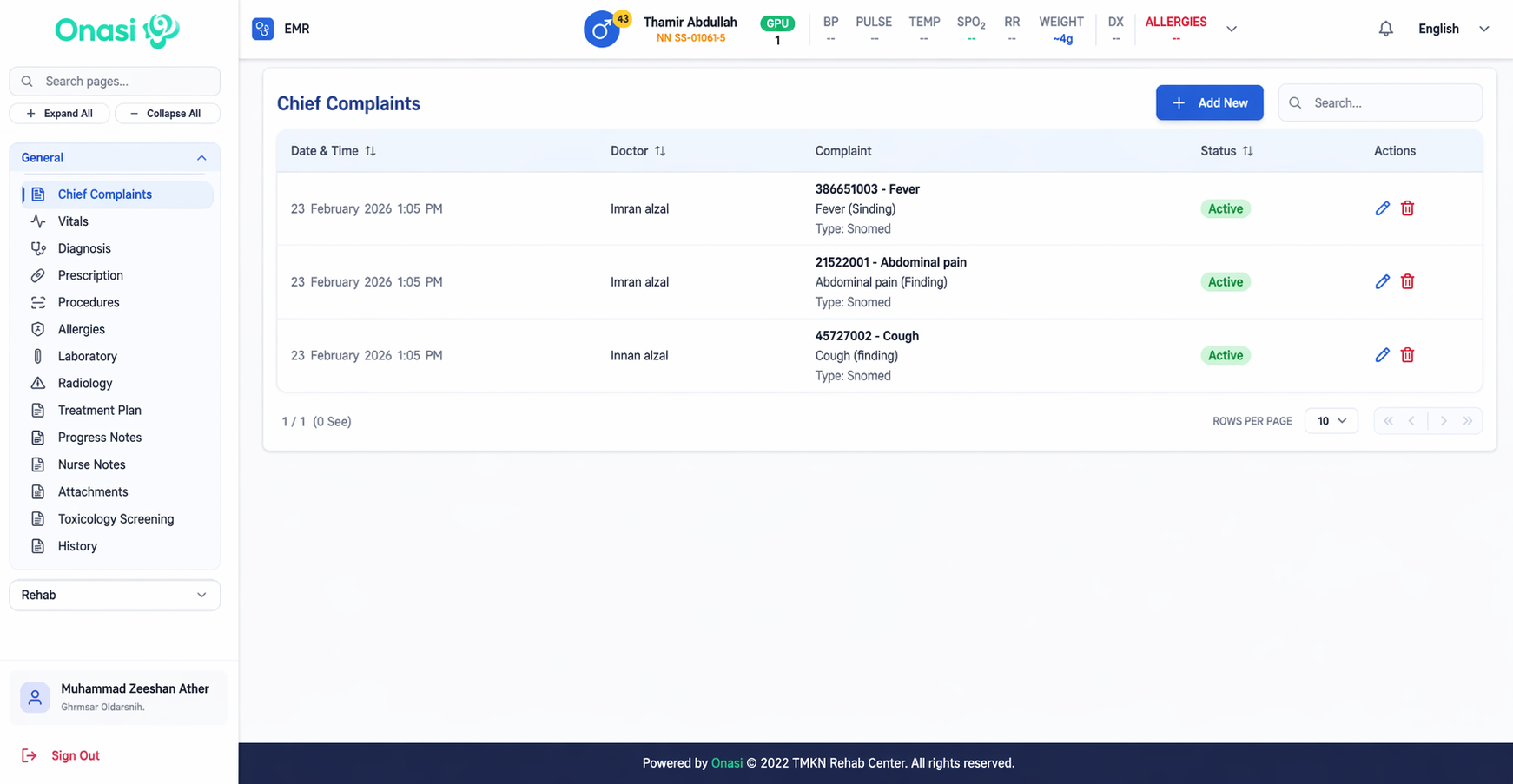 Onasi HIS — main view